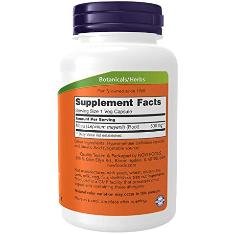 Maca 500 mg – Saúde Reprodutiva para Homens e Mulheres – 250 Cápsulas Vegetais - NOW Foods