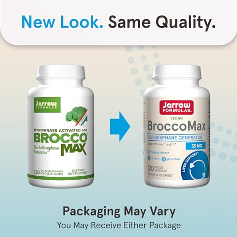 BroccoMax Gerador de Sulforafano 35 mg com Glucosinolato de Sulforafano e Mirosinase, Suplemento Alimentar para Suporte à Saúde do Fígado, 120 Cápsulas Vegetais de Liberação Retardada - Jarrow Formulas