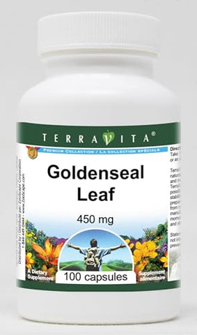 Terravita - Folha de Goldenseal – 450 mg (100 Cápsulas) | Marca: Goldenseal