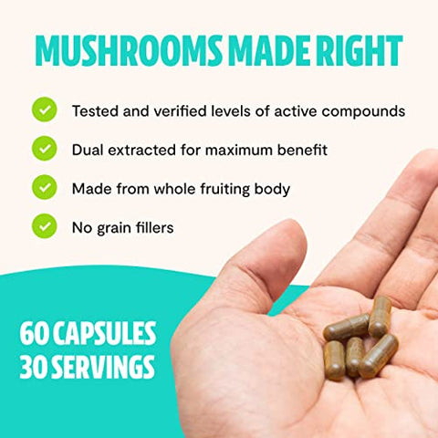 FreshCap Mushrooms - FreshCap Ultimate Mushroom Complex – Ayurveda Lions Mane, Reishi, Cordyceps, Chaga, Turkey Tail, Maitake – Suporte Imunológico, Suplemento Cerebral Nootrópico para Imunidade, Energia – Marca FreshCap