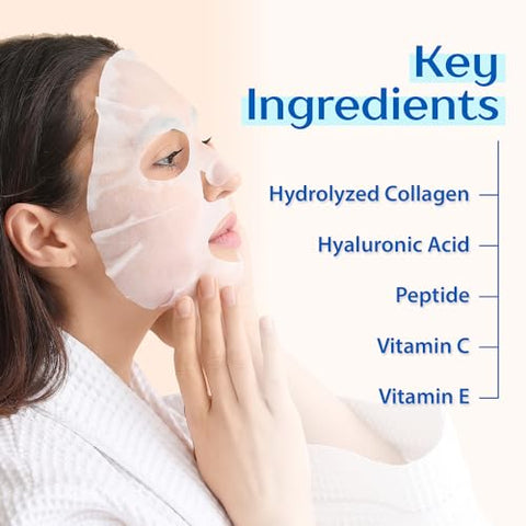 40 Pacote Máscaras Faciais Hidratantes de Colágeno Peptídeo, Máscaras Faciais Firmadoras e Clareadoras Instantâneas, Máscaras de Spa Hidratantes para Cuidados com a Pele com Ácido Hialurônico, Vitamina - Ebanel