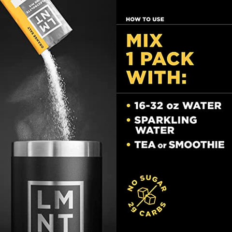 Drink LMNT - LMNT Keto Electrolyte Powder Packets | Hidratação Paleo em Pó | Sem Açúcar, Sem Ingredientes Artificiais | Sal de Laranja | 30 Pacotes em Stick