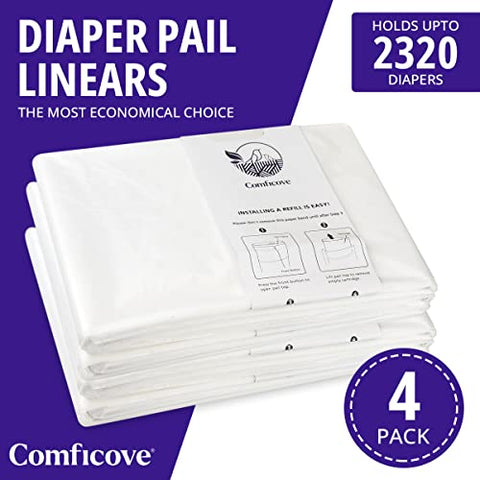 COMFICOVE - Refis Compatíveis com DEKOR PLUS Potes de Fraldas | 4 Unidades | Forro de Refil para Pote de Fraldas Extra Espesso | Fragrância Fresca | Fácil de Substituir e Descartar a Bolsa de Fraldas | Bebê sem Odor