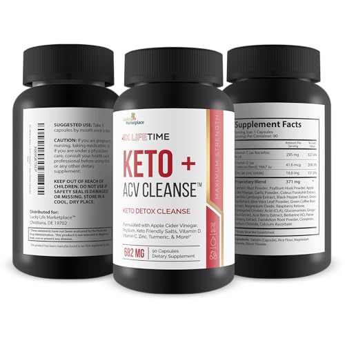 Generic - 3X Lifetime Keto ACV Cleanse – Keto Detox para Limpeza Completa do Corpo – Fornecimento de 90 Dias – Ajuda a Reduzir o Inchaço da Barriga com Suporte Digestivo de Psyllium – Promove Energia