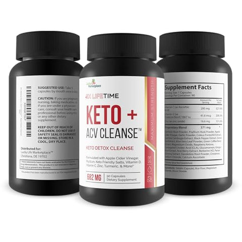Generic - 3X Lifetime Keto ACV Cleanse – Keto Detox para Limpeza Completa do Corpo – Fornecimento de 90 Dias – Ajuda a Reduzir o Inchaço da Barriga com Suporte Digestivo de Psyllium – Promove Energia