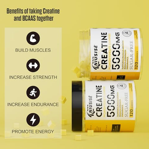 NIUSISE - Gummies de Creatina Monohidratada, 120 Gummies Sem Açúcar com 1000 mg de Complexo de Magnésio e L-Treonato para Homens