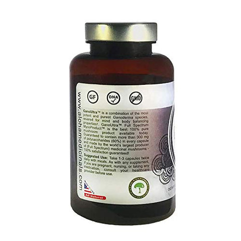 Aloha Medicinals - Gano Ultra: Suplemento Orgânico de Cogumelo Certificado, Saúde Natural, Embalagem com 2, 90 Cápsulas Cada