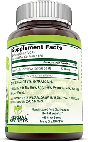 Neem – Suplemento Natural para Purificação do Sangue, Fortalecimento da Imunidade e Saúde da Pele* (Cápsulas Vegetais de 500mg, 120 Unidades – 3 Pacotes) - Herbal Secrets