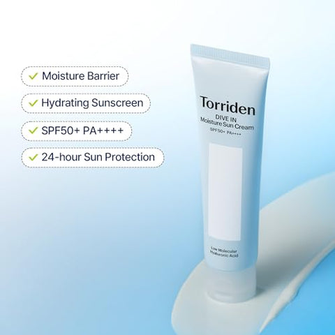 Protetor Solar Torriden DIVE-IN Watery Moisture SPF50 PA, 10D Ácido Hialurônico para Pele Hidratada, Preenchida e Macia, Proteção Solar Leve para Pele Sensível – Coreano