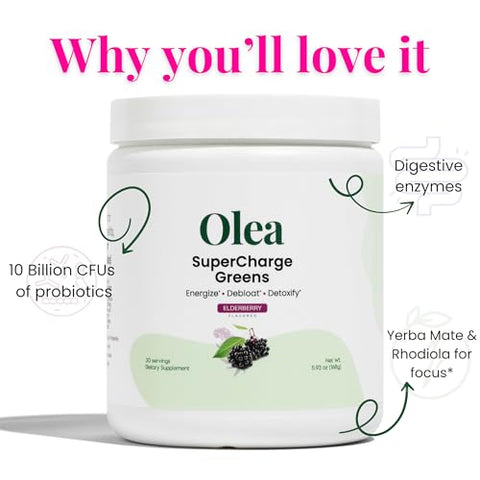 Supercharge Greens Powder – Mistura de Super Alimentos com Linhaça, Spirulina, Clorela, Cevada – 100g - Olea