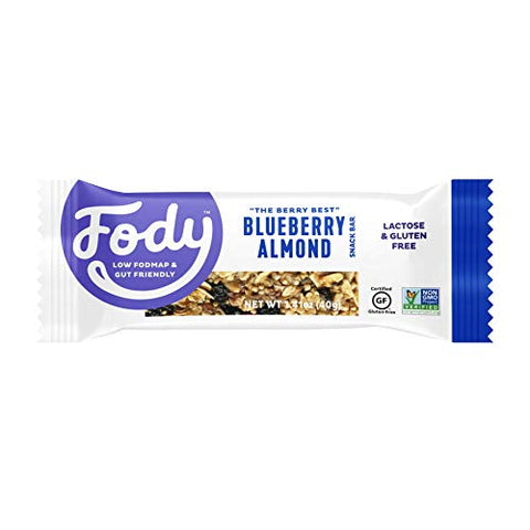 Barras de Proteína Vegana Fody Foods | Snack Bar com 3g de Proteína | Certificado Low FODMAP | Amigável ao Intestino e IBS | Sem Glúten, Lactose e GMO | Barras de Amêndoa e Mirtilo, 12 unidades