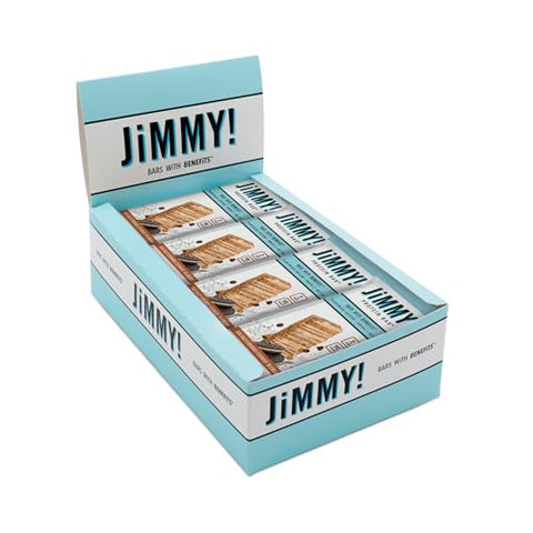 JIMMYBAR - JiMMY’S! Barra de Proteína Funcional – Caramelo com Sal Marinho Cookies N’ Cream – 12 Unidades – 18g Proteína – Cafeína, Ômega 3 e Óleos MCT – Baixo teor de açúcar, sem glúten