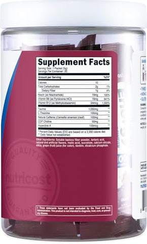 Energy Complex Stickpack (20 Porções) Sabor Uva – Sem Glúten e Não-OGM - Nutricost