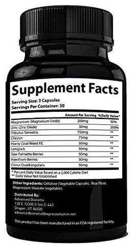 Advanced Bionetix - Suplemento de Testosterona para Aumento Masculino. #1 Recomendado por Homens Acima dos 40 Anos* Aumente o Desejo, Energia e Massa Muscular Magra. Elimine Gordura com Zinco, Tribulus, Tongkat Ali, Horny Goat