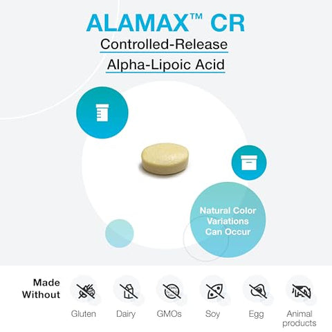 ALAmax CR – Suplemento Antioxidante de Ácido Alfa-Lipóico de Liberação Controlada – Suplemento de ALA 600 mg com Biotina – Suporta Níveis Saudáveis de Glutationa Intracelular no Fígado - XYMOGEN