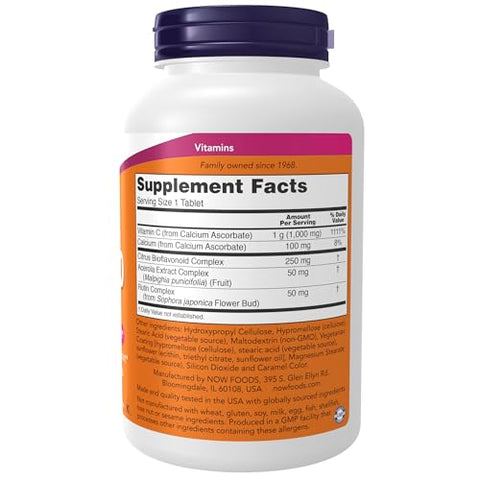 Suplementos, Complexo de Vitamina C-1000 com 250 mg de Bioflavonoides, Tamponado, Proteção Antioxidante*, 180 Comprimidos - NOW Foods