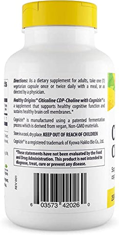 Cognizin (Citicoline), 250 mg – Suplemento para Memória com Citicolina CDP Choline – Não-OGM, Vegano | Cognizin 250 mg – Melhor Suplemento para Memória | Healthy Origins - Healthy Origins