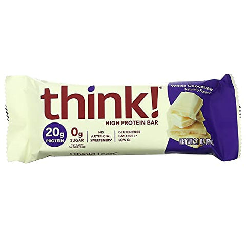 thinkThin - Think! Barras de Proteína de Alta Qualidade, Chocolate Branco, 10 Barras, 60g Cada