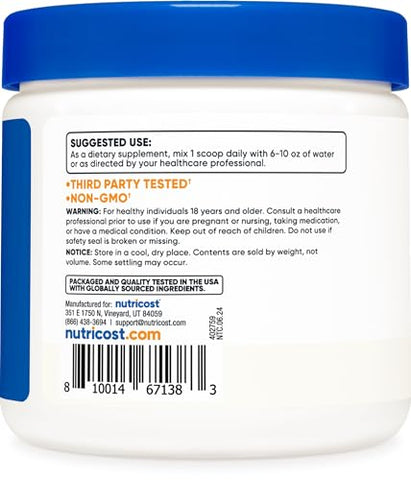 L-Serine em Pó, 113 Porções (227g) – 2.000 MG por Porção – Livre de Transgênicos, Sem Glúten - Nutricost