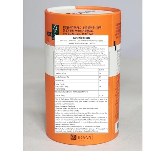 MENBLY - Lacto-Fit Probióticos Core Max 60 Sticks – Lactofit Pó Probiótico Chong-Kun-Dang CKD | 60g