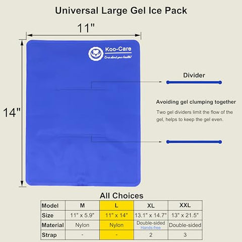 Gel Flexível Reutilizável Koo-Care para Lesões – Compressa Quente e Fria para Alívio de Dor, Inchaço e Fisioterapia – Indicado para Ombro, Braço, Costas, Quadril, Joelho, Canela e Pé (L, 11″)