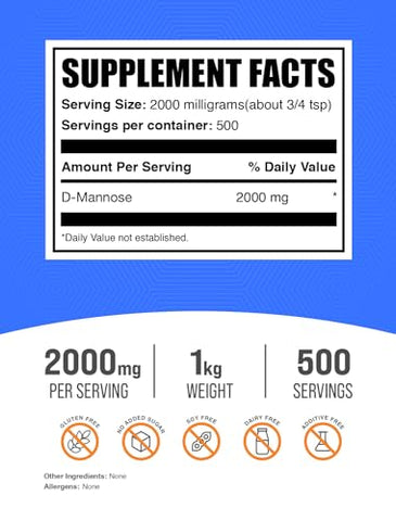 com D-Mannose em Pó – Suplemento de D-Mannose 2000mg para Saúde do Trato Urinário – Sem Sabor – 200g - BulkSupplements