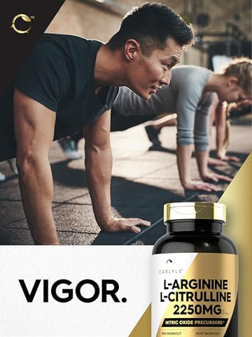 Complexo de L-Arginina e L-Citrulina | 2250mg | 240 Cápsulas | Precursores de Óxido Nítrico | Forma Livre | Não-OGM - Carlyle