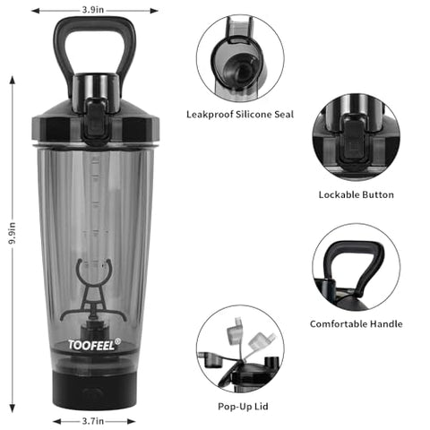 Garrafa Agitadora Elétrica TOOFEEL – 600 ml Recarregável por USB para Shake de Proteína, Garrafa Agitadora Autolimpante para Misturas de Proteína, Livre de BPA para Treino na Academia