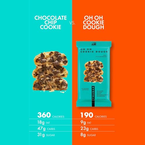 Barra de Proteína Vegana, Sabor Cookie Dough, Sem Glúten, Proteína à Base de Plantas, Sem Laticínios, Não Transgênico, Sem Soja, Sem Álcoois Açucarados, 12g de Proteína, 13g de Fibra, 23g de Carboidratos, Saudável e Delicioso - TRUBAR