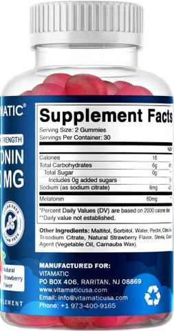 Melatonina Sem Açúcar 60mg – 60 Gomas Vegetarianas – Suplemento Não Viciante - Vitamatic