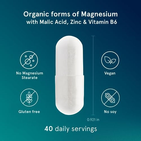 Suplemento de Magnésio e Zinco Orgânico – 300mg – 240 Cápsulas Veganas – Alta Absorção Complexo M3 para Sono, Suporte Imunológico, Energia, Recuperação Muscular, Relaxamento - Puori