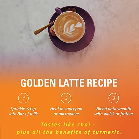 Golden Milk Latte Orgânico – Mistura de Superfoods de Cúrcuma, Gengibre, Pimenta Preta, Curcumina, Canela, Cardamomo – Não-OGM, Vegano, Keto, Ayurvédico (90g) - Turmaquik