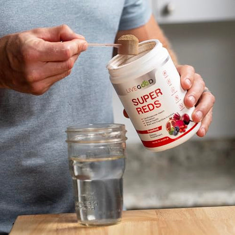 Super Reds Orgânicos com Alfafa, Grama de Cevada, Beterraba, Romã, Semente de Uva, Vegano, Sem Glúten, 200g - LIVEGOOD