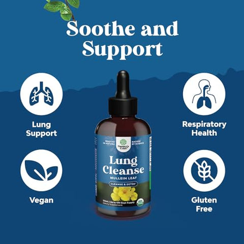 Natures Craft - Gotas de Folha de Verbasco Orgânico do USDA – Desintoxicação Pulmonar Herbal e Limpeza Raiz de Marshmallow e Tintura de Verbasco – Suplemento de Suporte Pulmonar – Suplemento Respiratório de Ervas de Folha de Verbasco