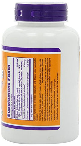 NOW Foods - Ginkgo Biloba 120mg 200 VegiCaps – Embalagem Dupla | Marca Ginkgo Biloba | Comprimidos Vegetais | 240 Cápsulas