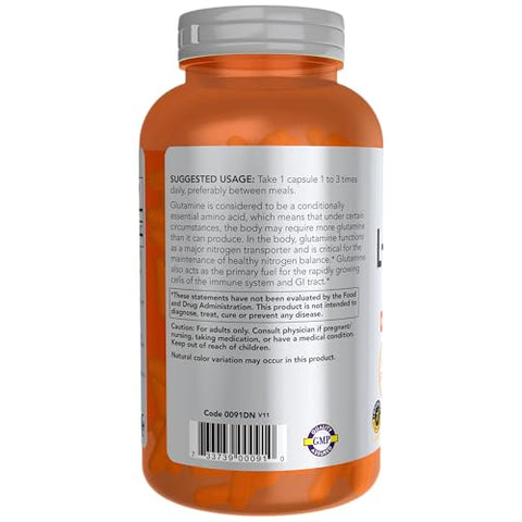 L-Glutamina, Dupla Potência 1000 mg – 240 Cápsulas Vegetais - NOW Foods