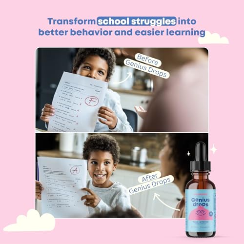 Gotas de Foco Orgânicas JoySpring Genius para Crianças | Suplemento Comprovado Clinicamente para Melhor Desempenho Escolar | Suplemento Líquido de Foco Herbal para Crianças com