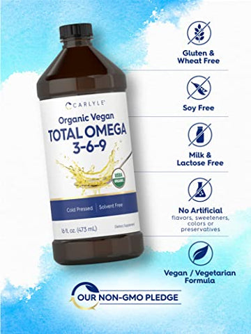 Omega 3 6 9 | 473 ml | Prensado a Frio | Orgânico Certificado, Suplemento Vegano | Vegetariano, Não-OGM, Livre de Glúten e Solventes - Carlyle