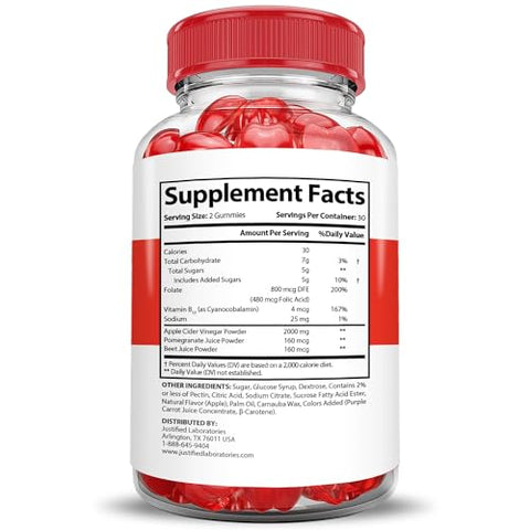 Justified Laboratories - (2 Pacotes) Gomas Rapid Lean Keto ACV Extreme 2000MG – Gomas Rapid Lean Keto de Vinagre de Maçã Formuladas com Suco de Romã e Beterraba em Pó B12 Vegan Non GMO 120 Gomas
