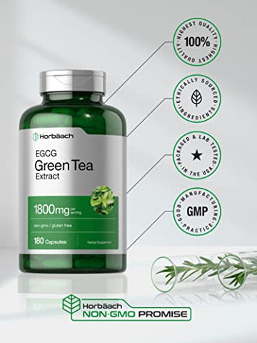 Extrato de Chá Verde EGCG | 180 Cápsulas | Potência Máxima | Não-OGM - Horbäach