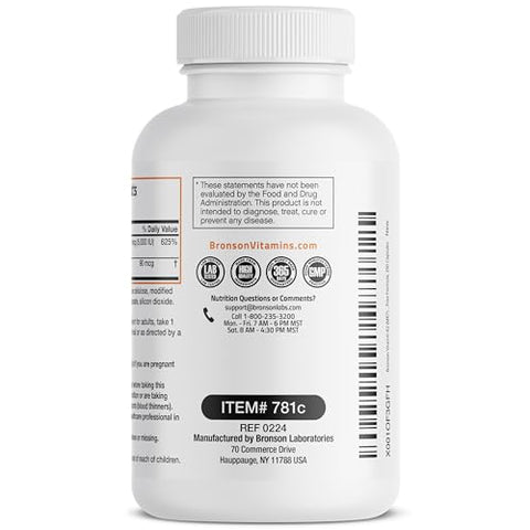 Vitamina K2 (MK7) com D3 para Saúde Óssea e Cardíaca Fórmula Não-OGM 5000 UI Vitamina D3 - Bronson