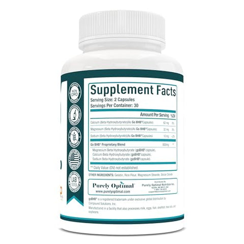 Keto BHB – Cápsulas de Dieta Keto para Cetose, Energia, Foco e Metabolismo – Mulheres e Homens, Sem Glúten, 60 Cápsulas - Purely Optimal