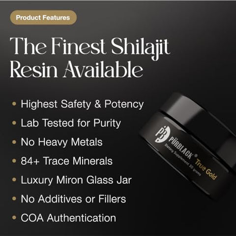Live Resin True Gold Shilajit – Suplemento Orgânico de Shilajit com Conteúdo de Ouro Verdadeiro | Mais de 80 Minerais, Alta Bioacessibilidade, Propriedades Antioxidantes | Fabricado nos EUA (60g) - Pürblack