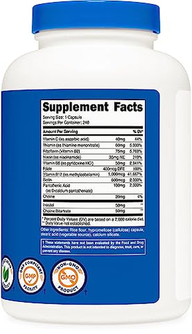 Complexo de Vitaminas B de Alta Potência 462mg, 240 Cápsulas (3 Frascos) – com Vitamina C | Nutricost Complexo de Vitaminas B 462mg, 240 Cápsulas (3 Frascos) – com Vitamina C - Nutricost