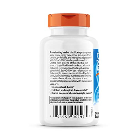 Doctor's BEST - Doctor’s Best Menopause Spectrum com EstroG-100 – Suplemento Vegano, Livre de Transgênicos, Sem Glúten e Soja, Cápsulas Vegetais, 30 Unidades
