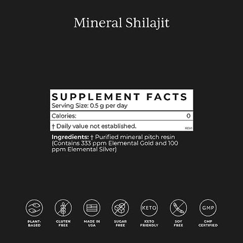 Resina Pura de Shilajit com Ouro Elemental, Ácido Fúlvico, 84 Minerais Traços, Digestivo – 30g - CYMBIOTIKA