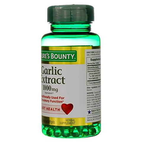 Nature's Bounty - Nature’s Bounty Extrato de Alho 1000 mg Cápsulas Softgels para Suporte Cardiovascular, 100 un (Pacote com 2)