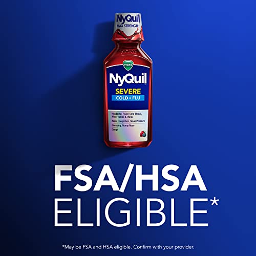NyQuil SEVERE – Remédio para Gripe, Resfriado e Congestão, 2×360 ml, Sabor de Frutas Vermelhas, Máxima Potência, Alívio Noturno - Vicks