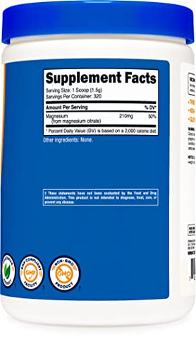 Magnesium Citrate Powder – Pó de Citrato de Magnésio (Sem Sabor, 500g) - Nutricost