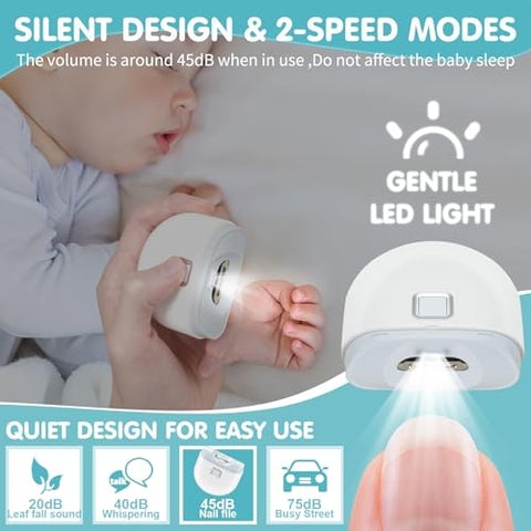 KAZLIE - Cortador de Unhas Automático, Aparador de Unhas Elétrico para Bebês com Luz, 2 Modos de Velocidade, Baixo Volume, Armazenamento de Unhas Cortadas, Lixa de Unha Elétrica Recarregável por USB para Crianças, Adultos, Idosos